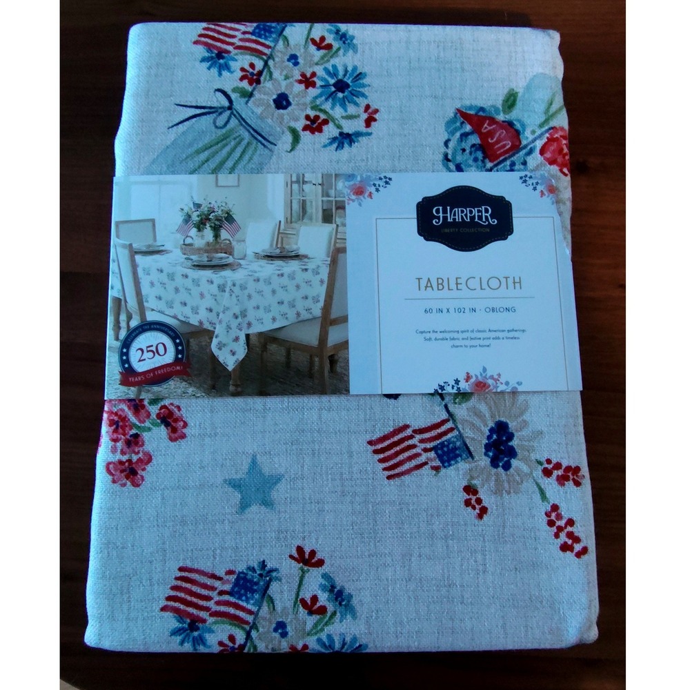 Harper Liberty Collection Patriotic Americana Tablecloth 60x102 Oblong Flag Star